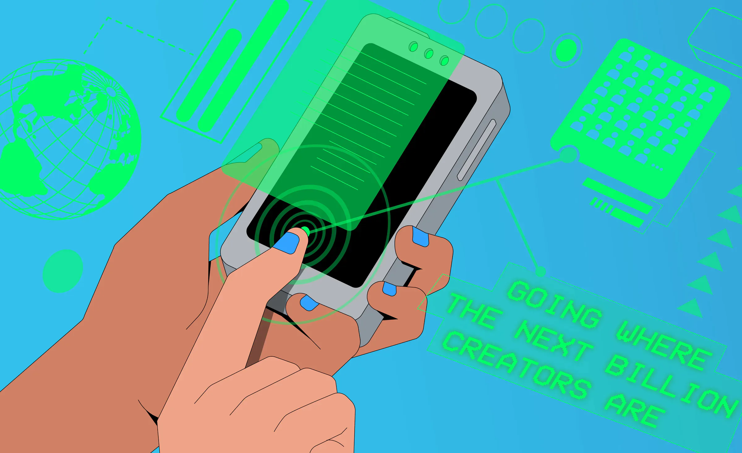 Cover artwork for the article “Going Where the Next Billion Creators Are”.