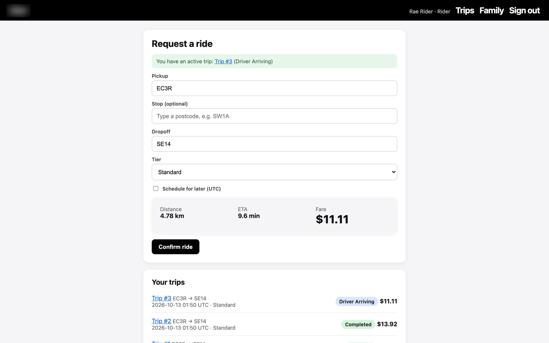 Sonnet 5.5, ride-hailing service build 2