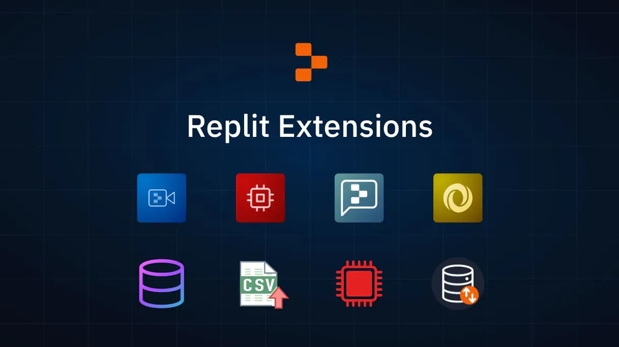 Cover artwork for the article “Announcing Replit Extensions”.