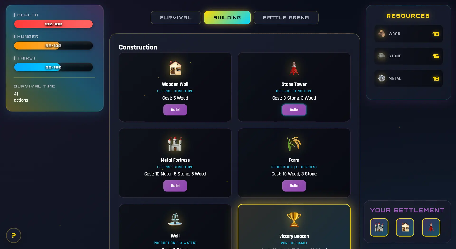 C#, survival/resource management game created with Agent